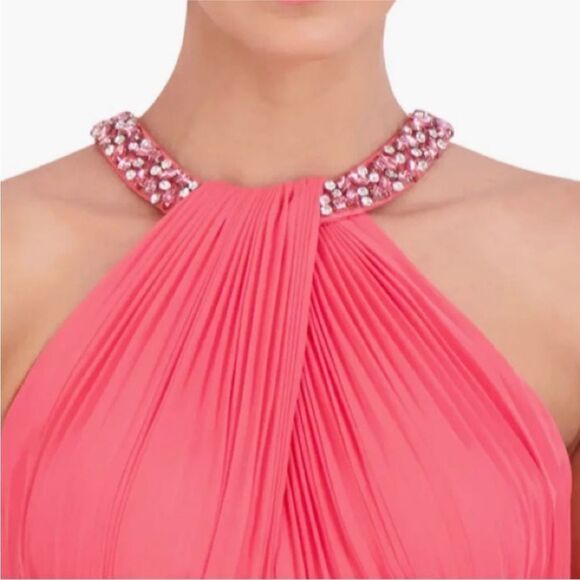 Eliza J NWT Crystal Detail Pleated Gown in Melon Size 14 - Picture 5 of 8